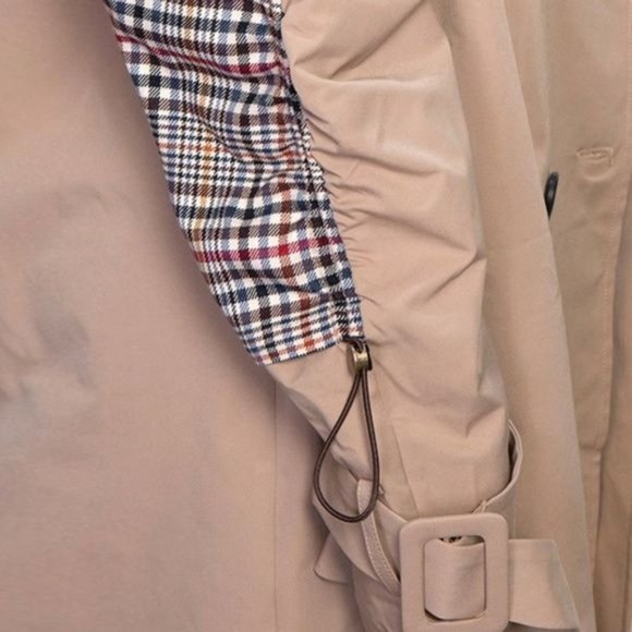 Callie Lives Rehab Lab Elaine Berry: Rain Trench Plaid Double Breasted Tan Coat - Picture 13 of 16